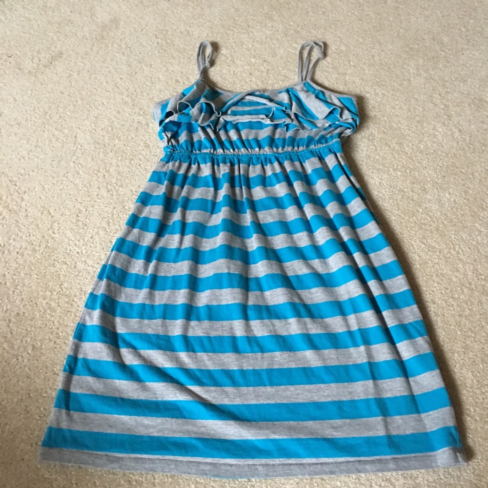 Pink Republic blue/grey stripe dress w/ruffles-XL